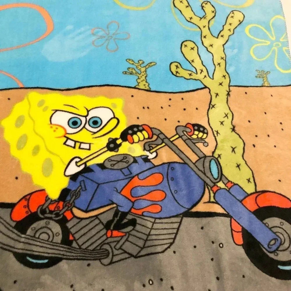 2006 Nickelodeon Spongebob Patrick  Star Fleece Blanket Motorcycles 60.5 x 50 In - Picture 9 of 16